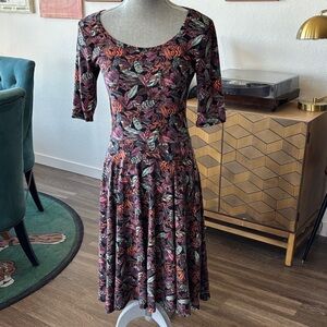 LuLaRoe Multicolor Feather Print Midi Dress